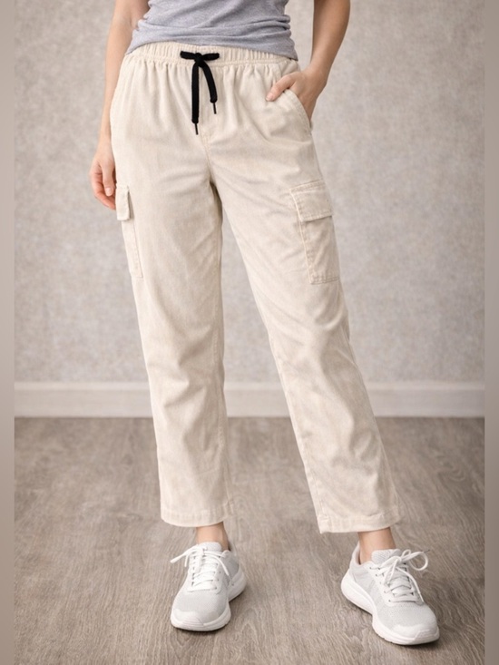 Huck Pants - Huck Beige Corduroy Cargo Lounge Pants | Drawstring | Casual Utility Style